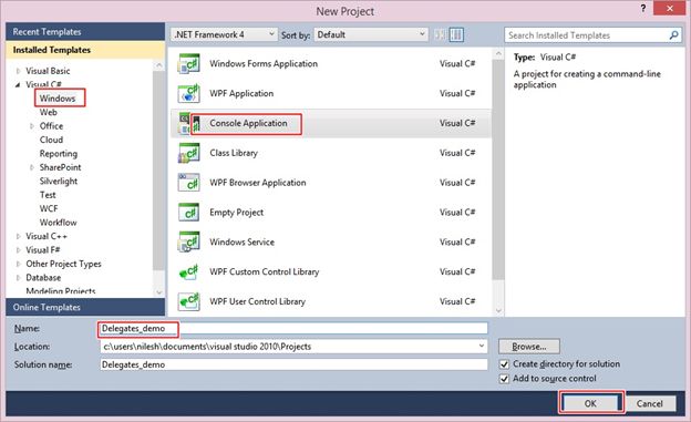 Program of delegates in Console